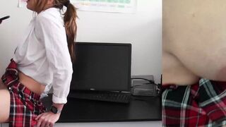 A schoolgirl got caught masturbating and was creampied by a teacher