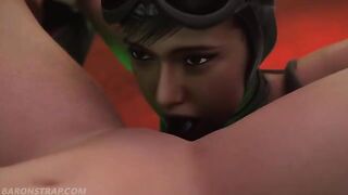 Lesbian bondage and BDSM action with Powergirl and Catwoman in a tickling challenge