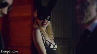 Blonde Chloe Cherry gets her asshole gapped by horny masters in a depraved DP scene