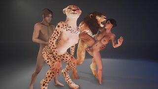Big cock monster fucks with wild animals in an orgy scene
